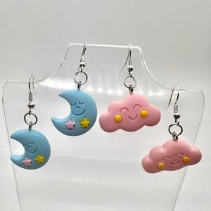 Baby Shower Earrings - Gender l Reveal Earrings - Cloud Earrings - Moon Earrings
